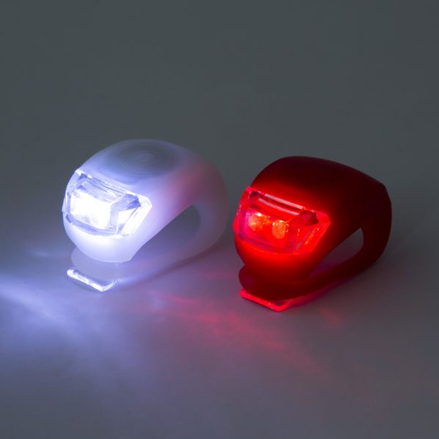 Dynamic shot of the bright LED bike lights in action, providing clear illumination on the road.