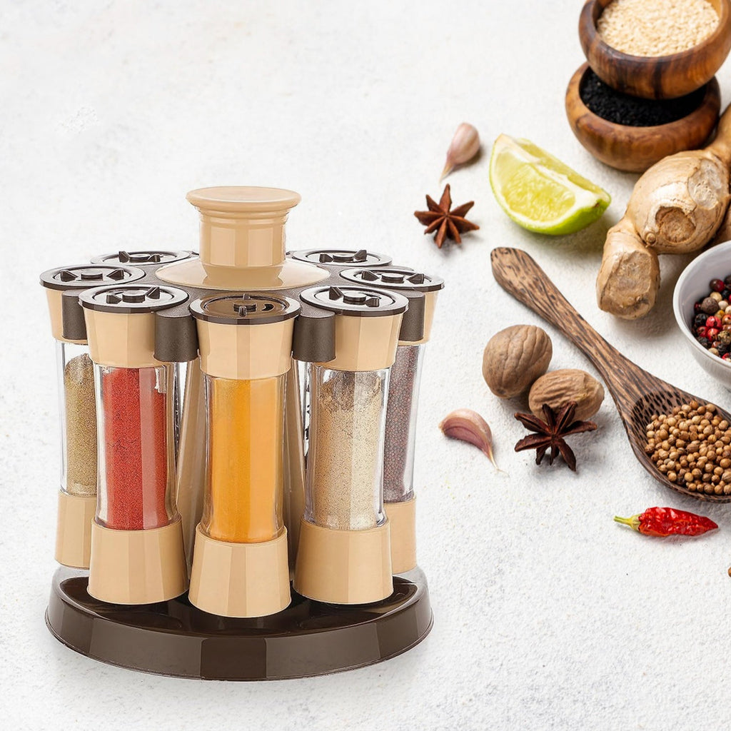 Angled view of the 360-degree revolving spice rack, highlighting its compact design.