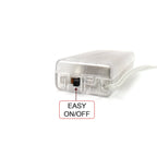 Plastic packaging box with letter-shaped tray holding Happy Birthday LED string lights