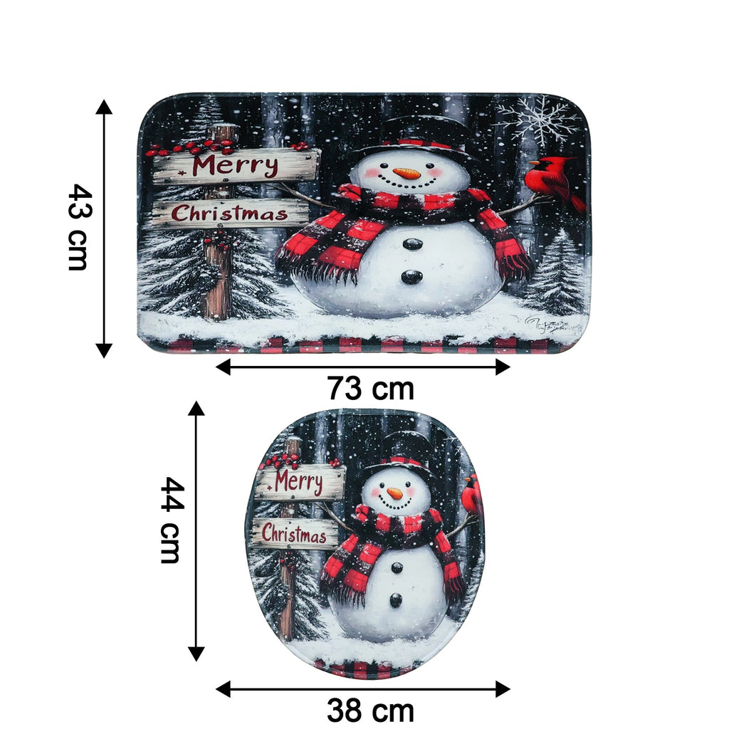Machine washable Christmas bathroom mat set with soft microfiber texture