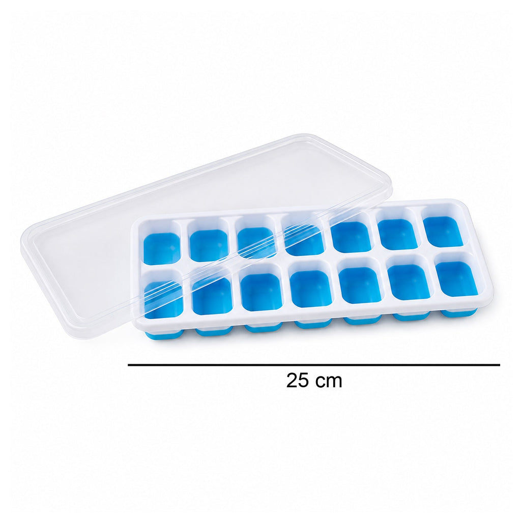 Handle of ice cube tray being removed from freezer for easy ice removal