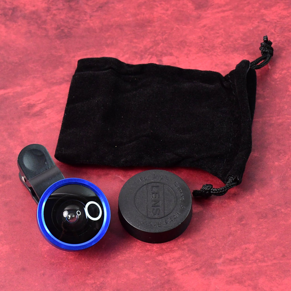 Lens packaging and carry pouch for wide-angle selfie camera lens