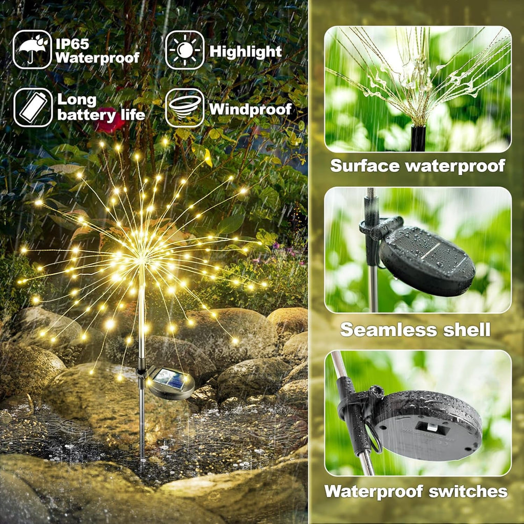 Ground stake base of solar powered starburst garden light for easy installation