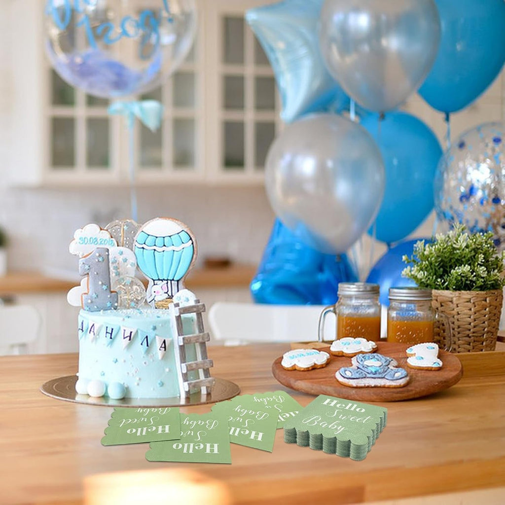 Soft and absorbent Hello Sweet Baby napkins ideal for baby shower tables