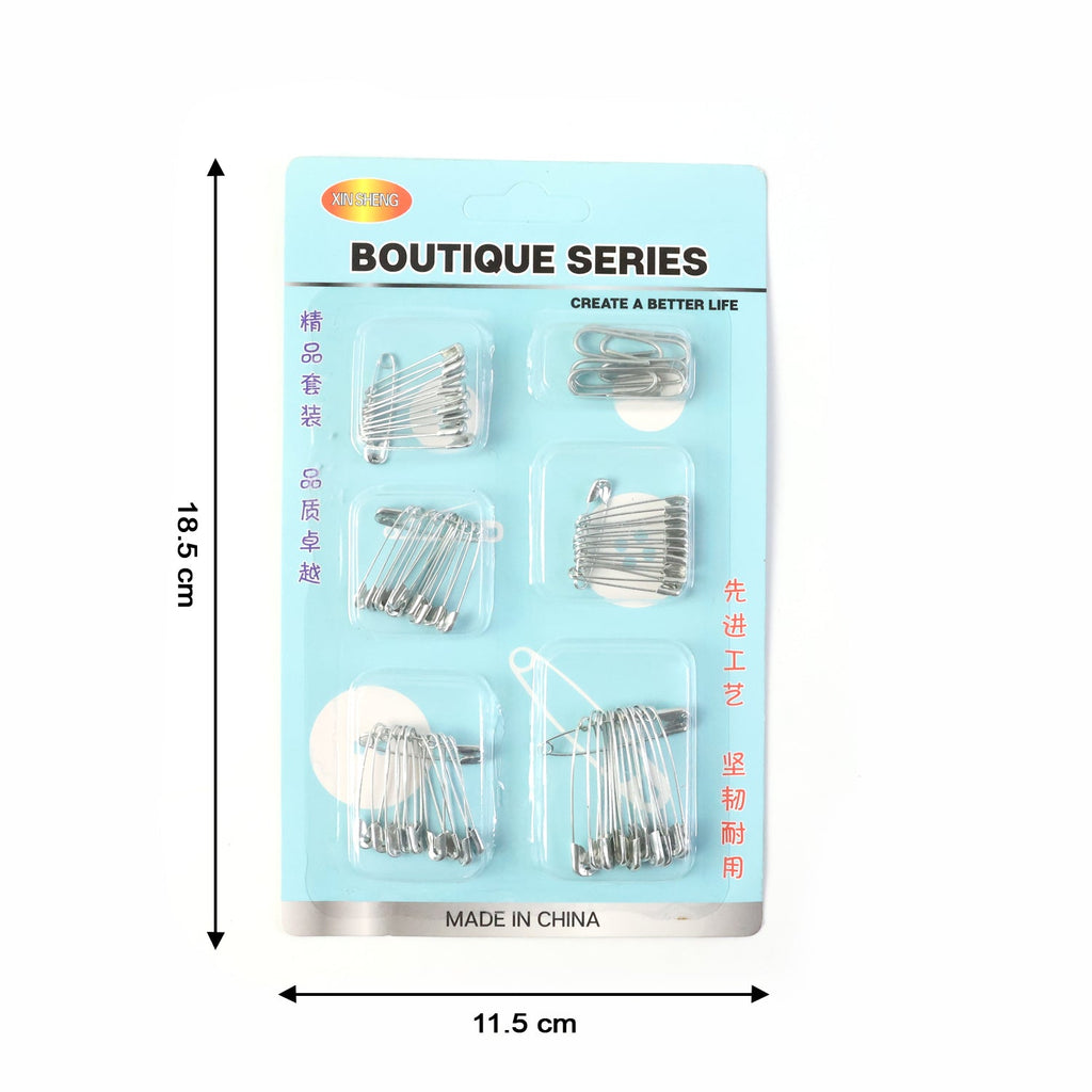 Metal safety pins assortment with secure locking design