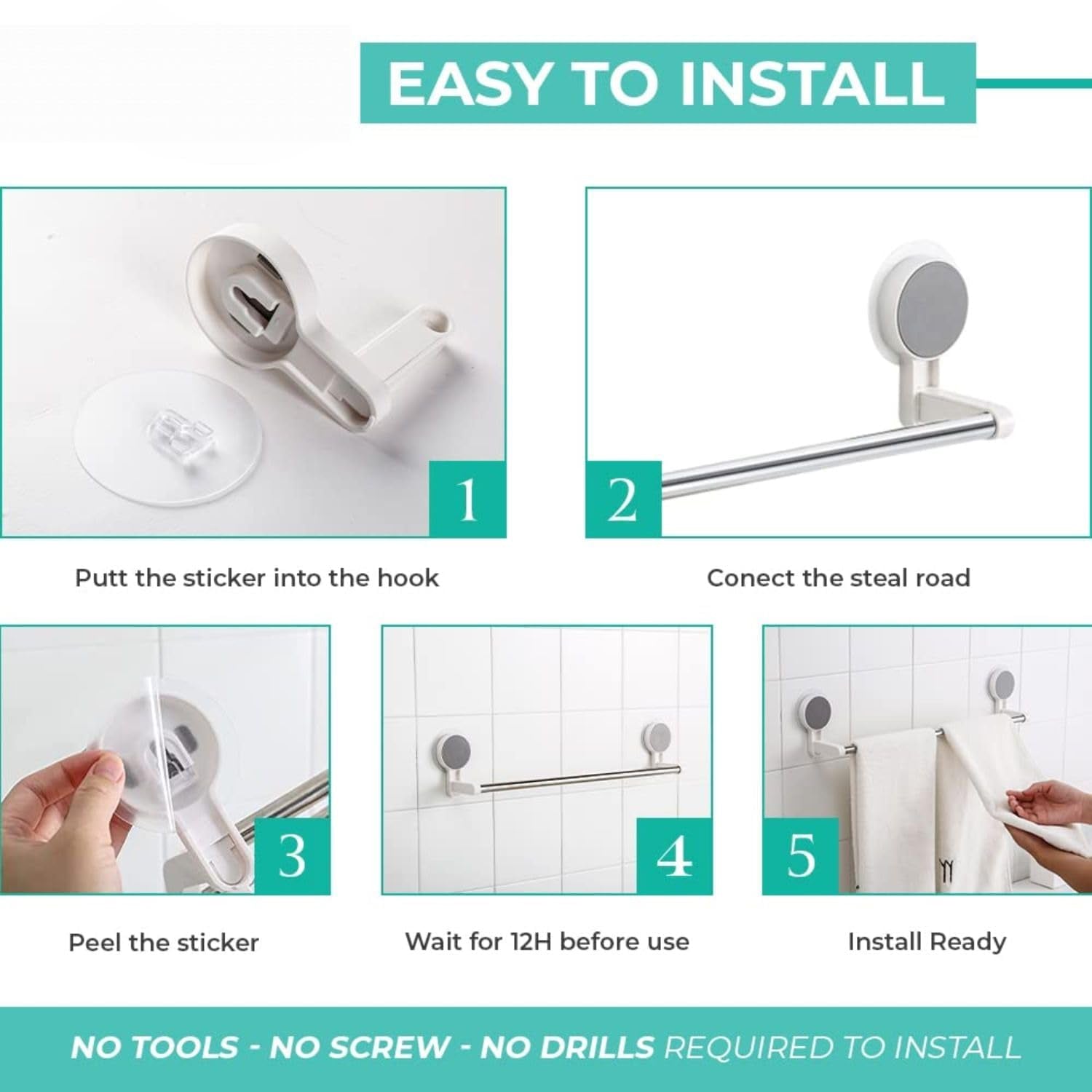 Rust-resistant towel rack securely mounted on bathroom wall