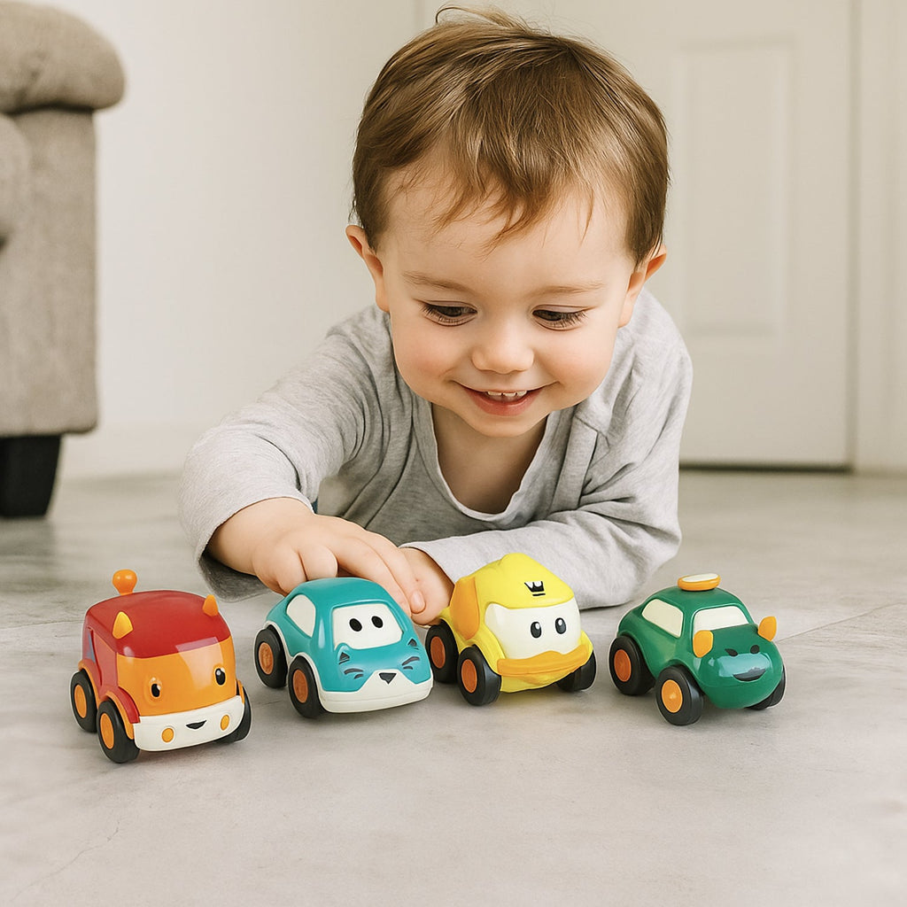 Colorful toddler toy cars from Funwoods Scurry 12-piece pull back set
