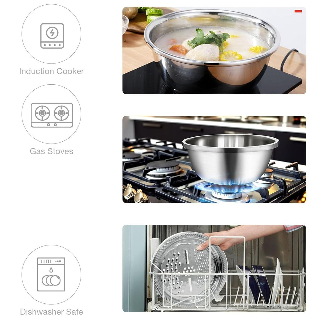 Complete stainless steel bowl combo with mixing and straining bowls