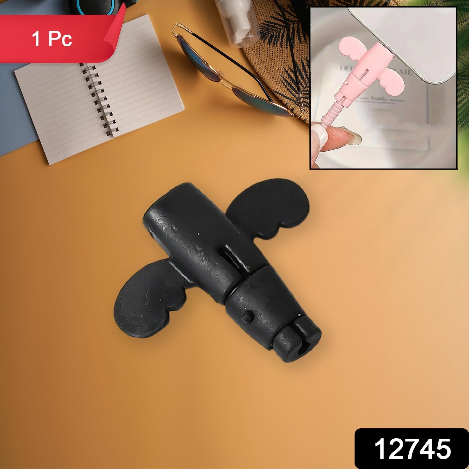 Close-up of an Angel silicone cable protector securing a charging cable.