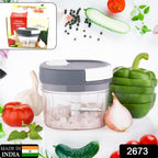 Efficient Handy Chopper in action, finely dicing fresh vegetables for a meal.