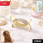 Styled hair with crystal and metallic hair clip