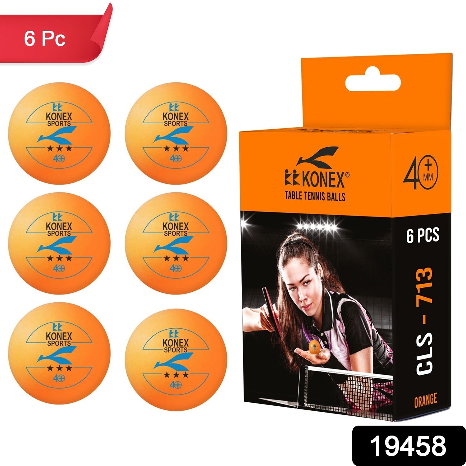 Close-up showing bright orange 3-star table tennis balls in packaging