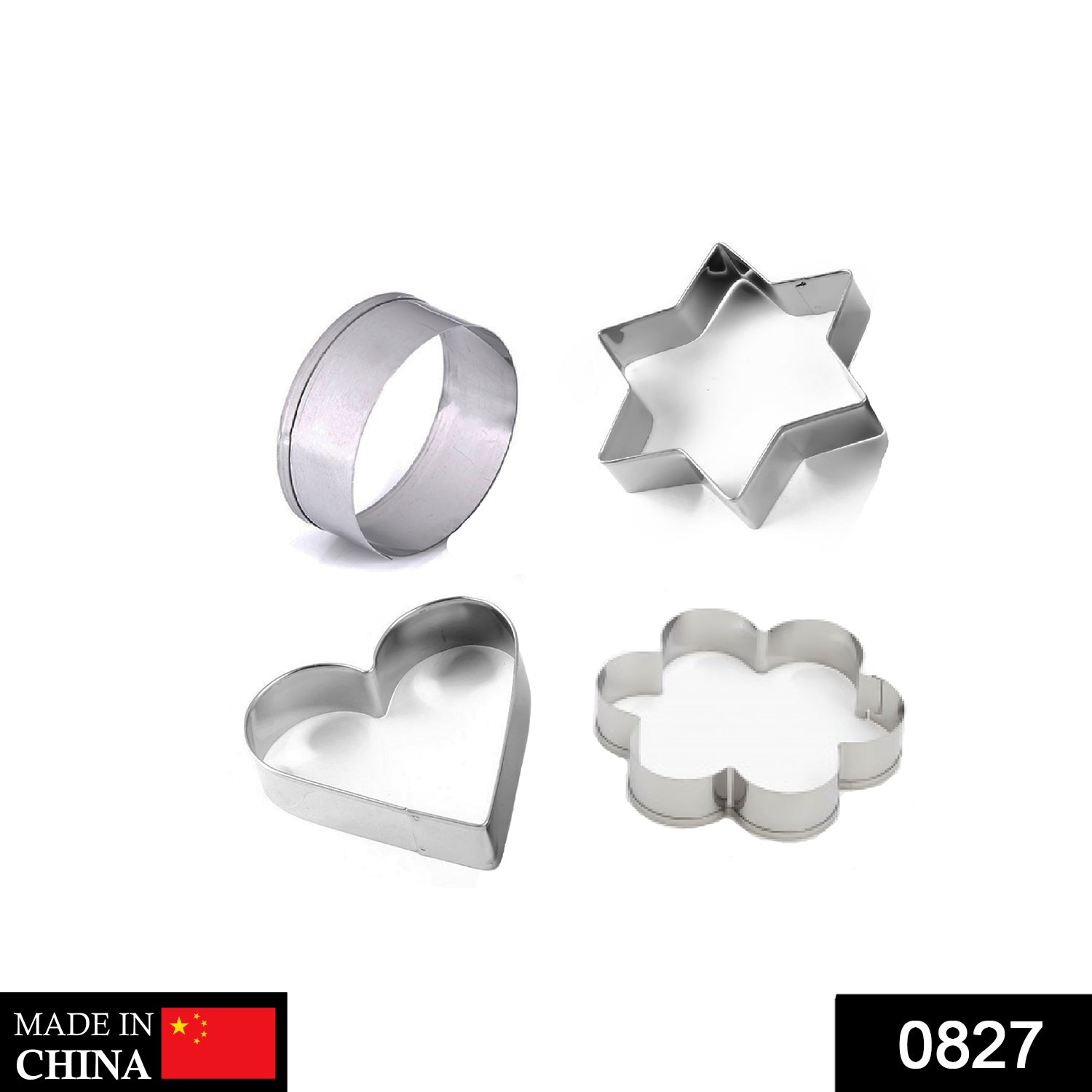 A stylish 4-piece stainless steel cookie cutter set arranged neatly for baking.