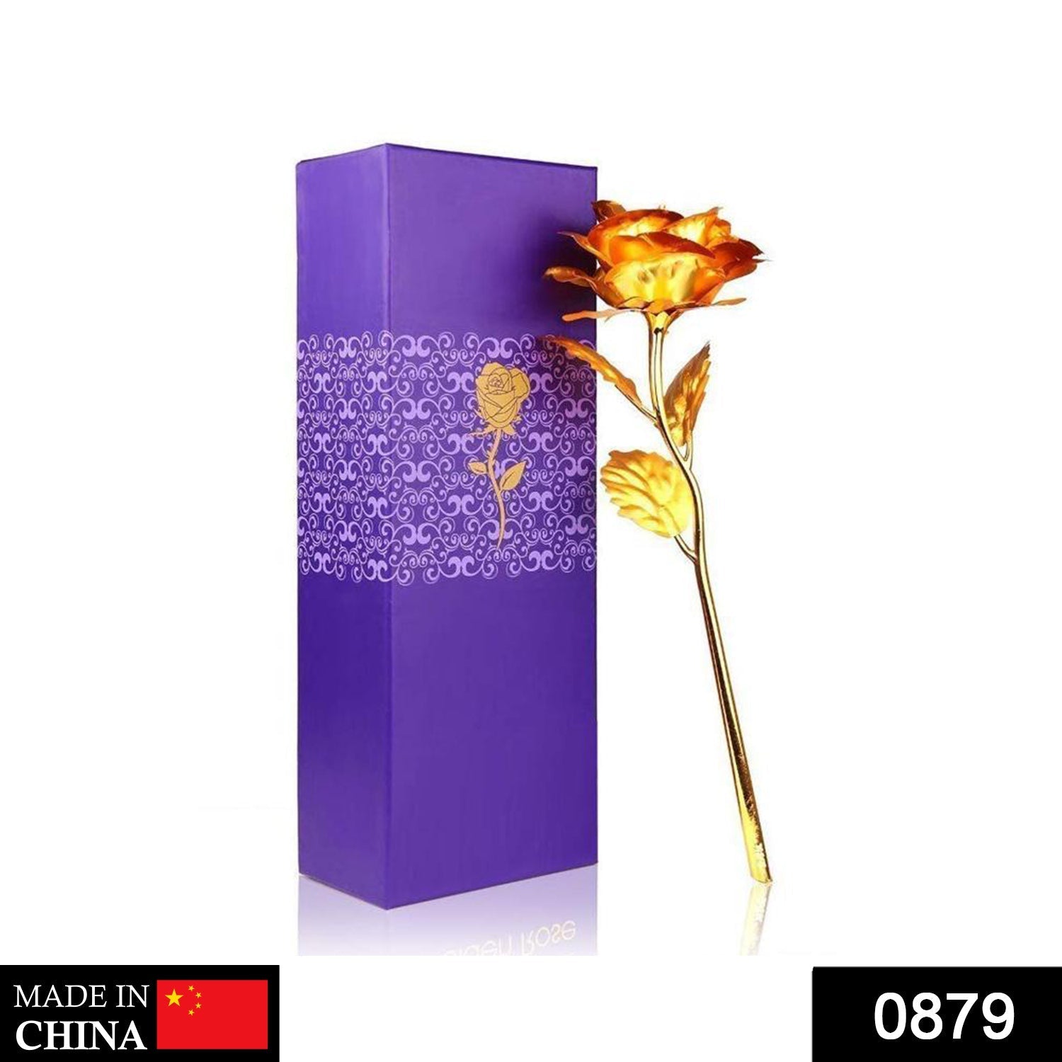 A stunning artificial golden rose presented beautifully inside its gift box.