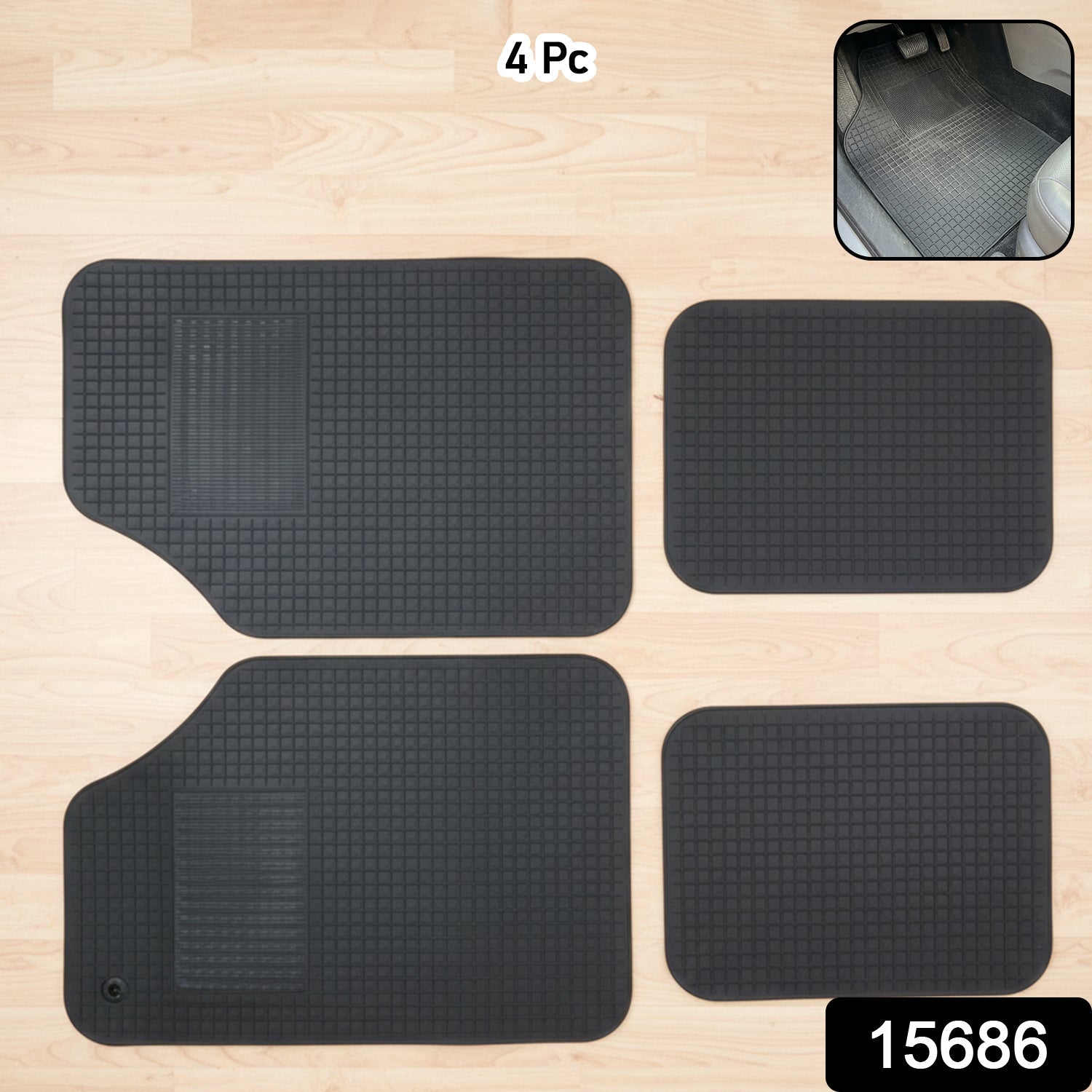 Rubber car floor mats with anti-slip grip for vehicle interior