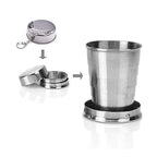 Close-up of stainless steel material of camping cup.