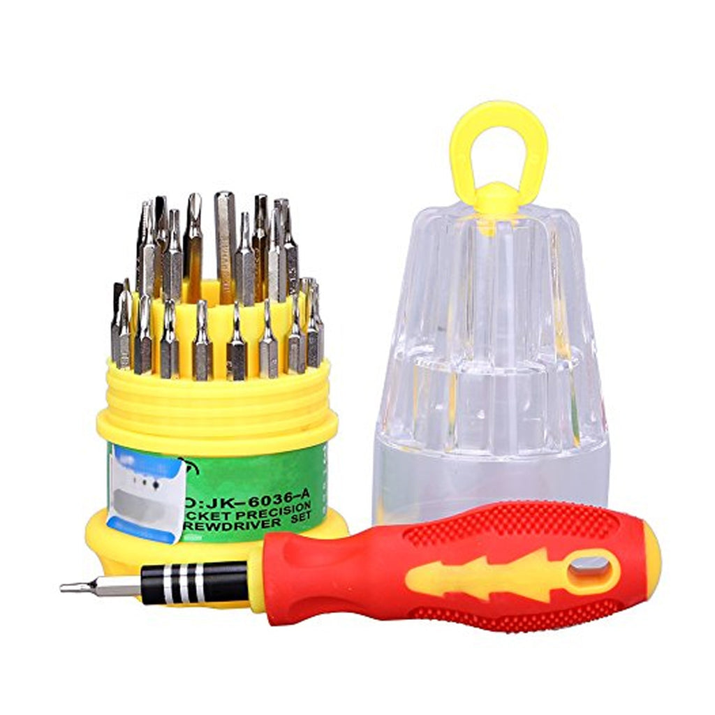 BoltForce Precision Screwdriver Set with 31 magnetic bits and handle in its compact case.
