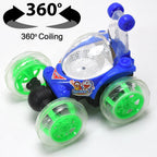 An overhead view of the Stunt Remote Control Car with its intricate 3D light patterns.