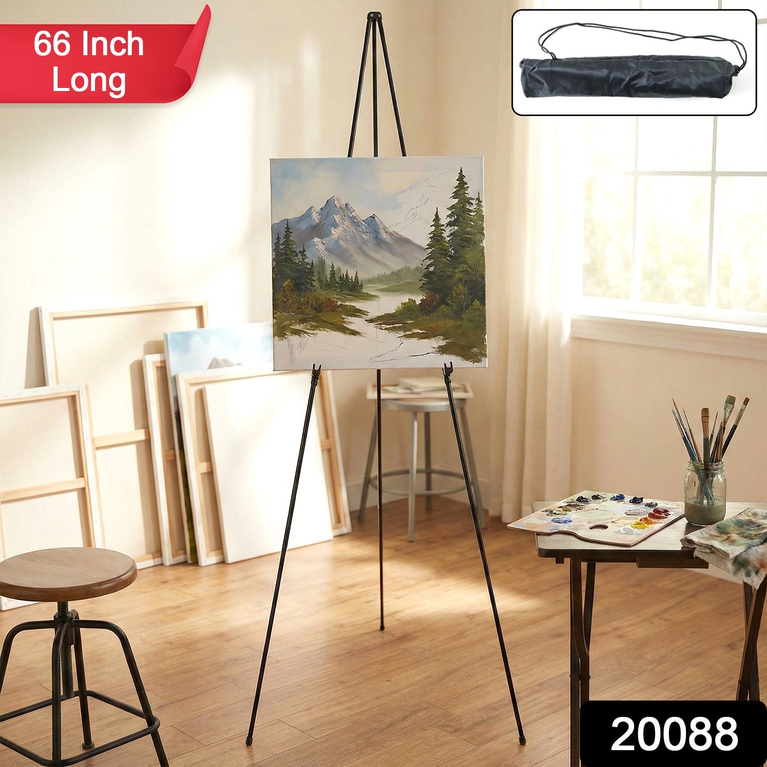 Portable adjustable metal tripod easel stand for painting and display