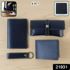 Men's leather wallet and accessories gift set with wallet, belt, and keychain