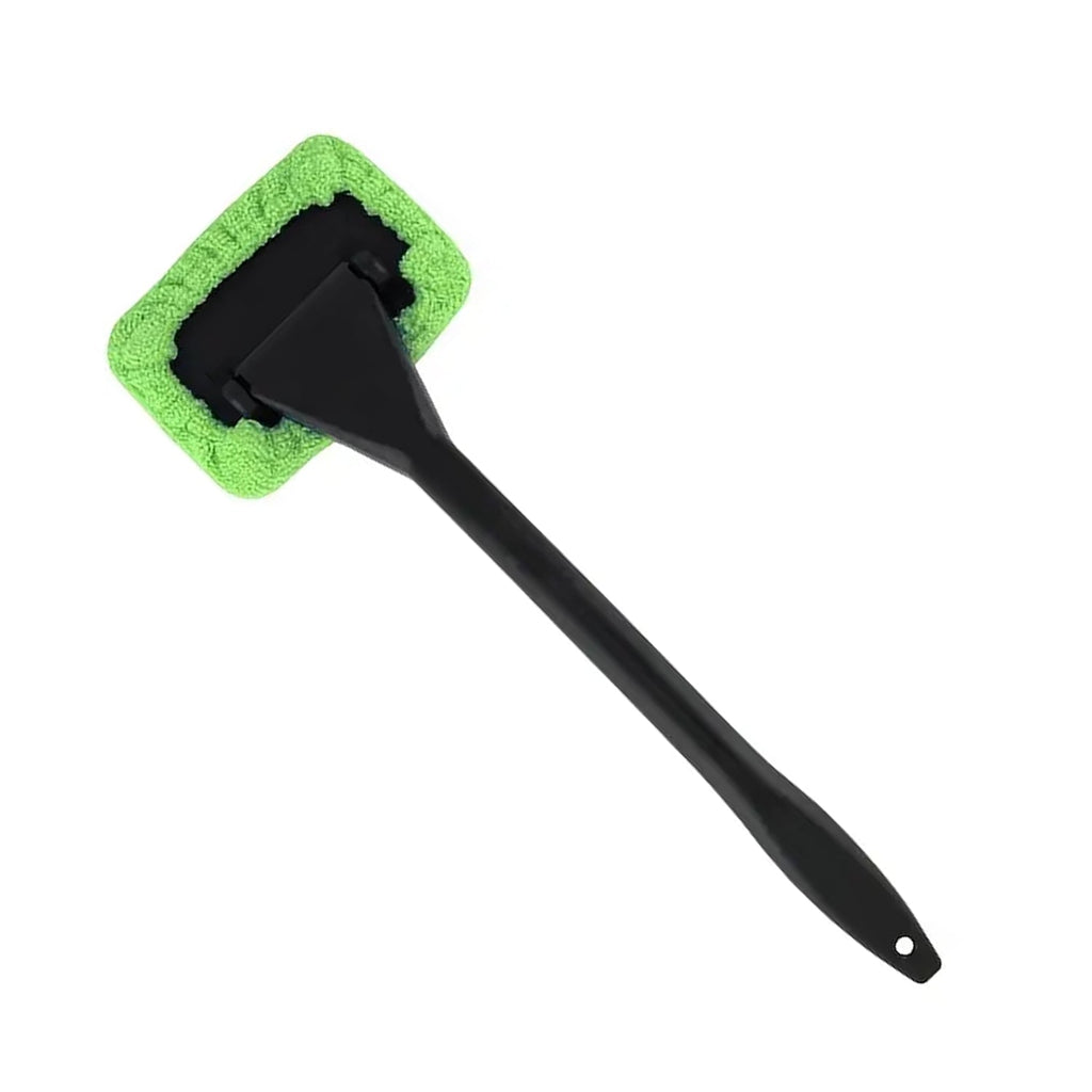 Portable microfiber car windshield cleaner with removable handle for easy storage.
