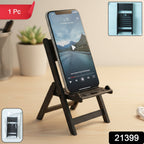 Black desktop mobile stand holder securely supporting smartphone