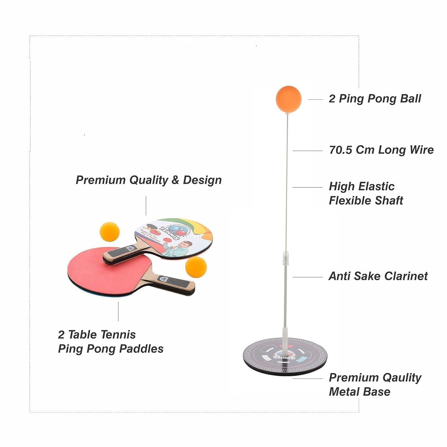 Elastic shaft flexibility shown on the Portable Wiff Waff ping pong trainer.