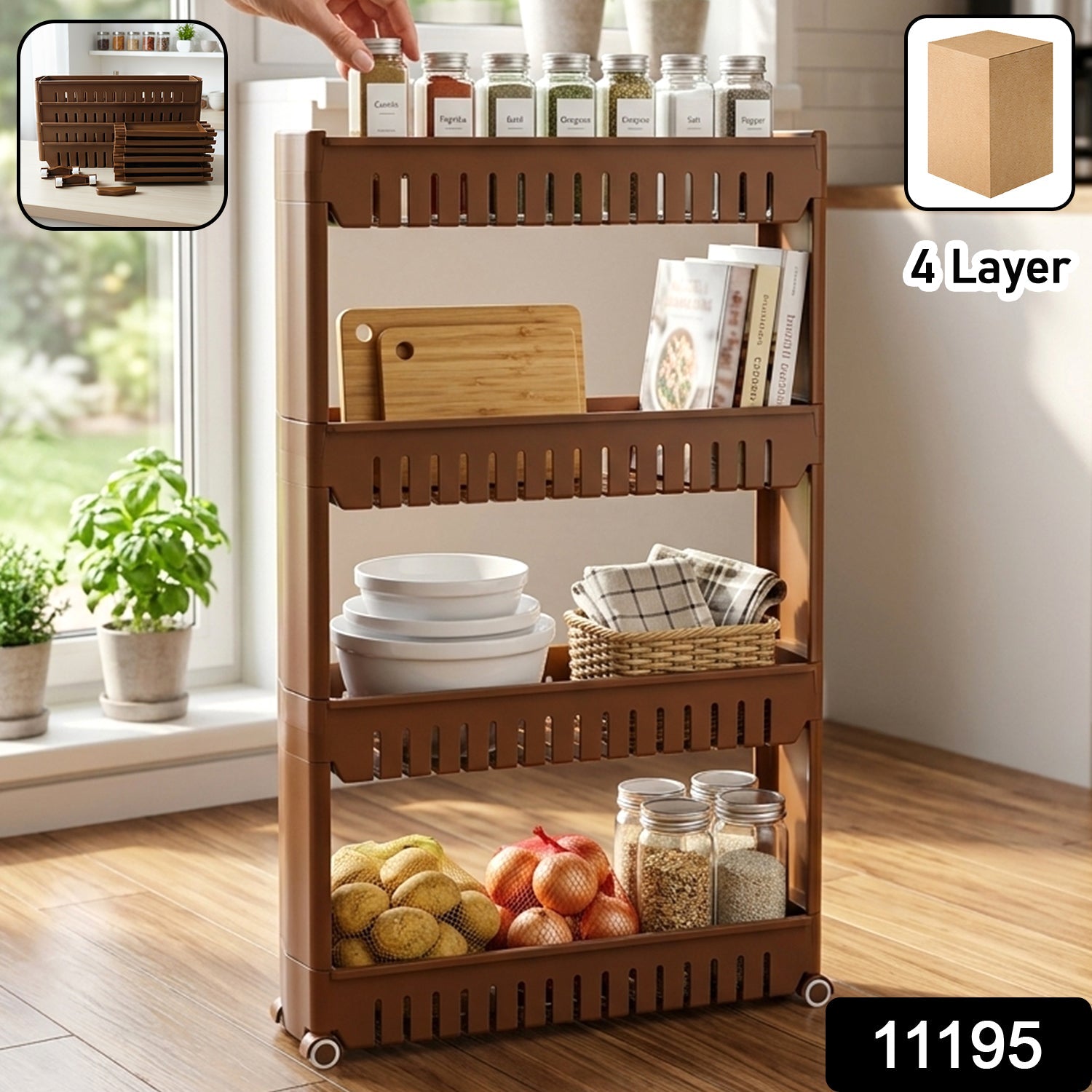 Kitchen storage shelf with wheels for easy mobility