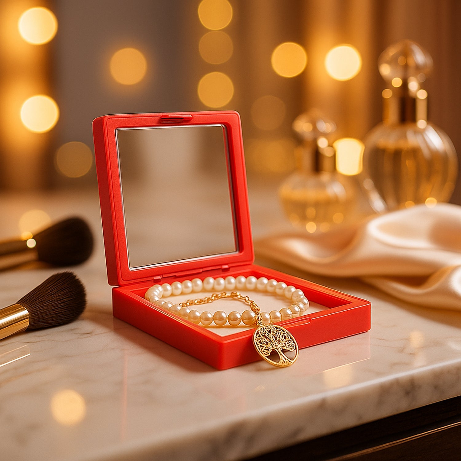 Clear jewellery organizer box with magnetic snap lock easily openable for item exchange