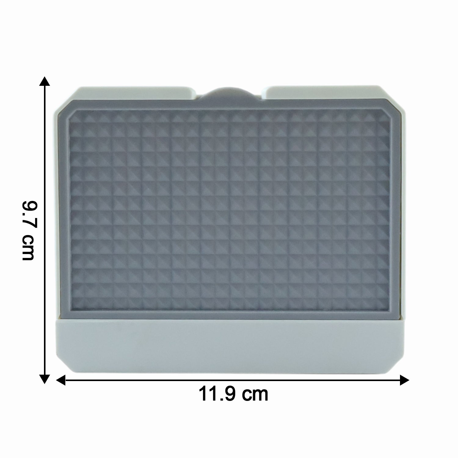 Close-up view of self-draining tray soap holder for wash basins