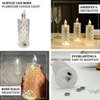 Smokeless LED rose candle with an acrylic design, ideal for special occasions.