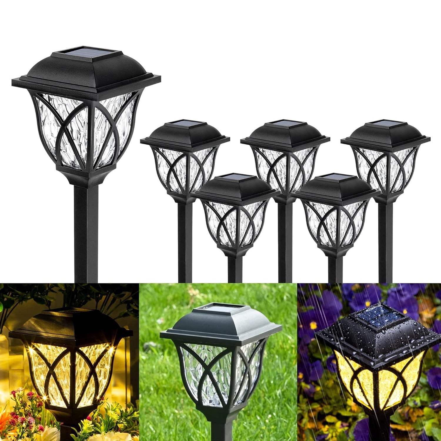 Waterproof FitFuzion solar lights demonstrating easy stake installation into soft garden soil.