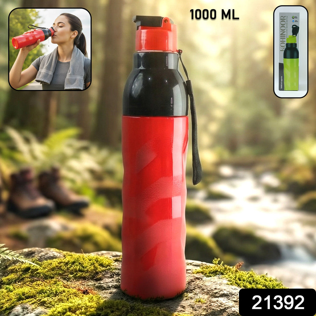 Sports water bottle showcasing flip top lid for one-hand use