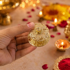 Golden traditional pooja storage container for sindoor and kumkum