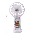 Rechargeable USB handheld fan with cartoon motif and tabletop stand