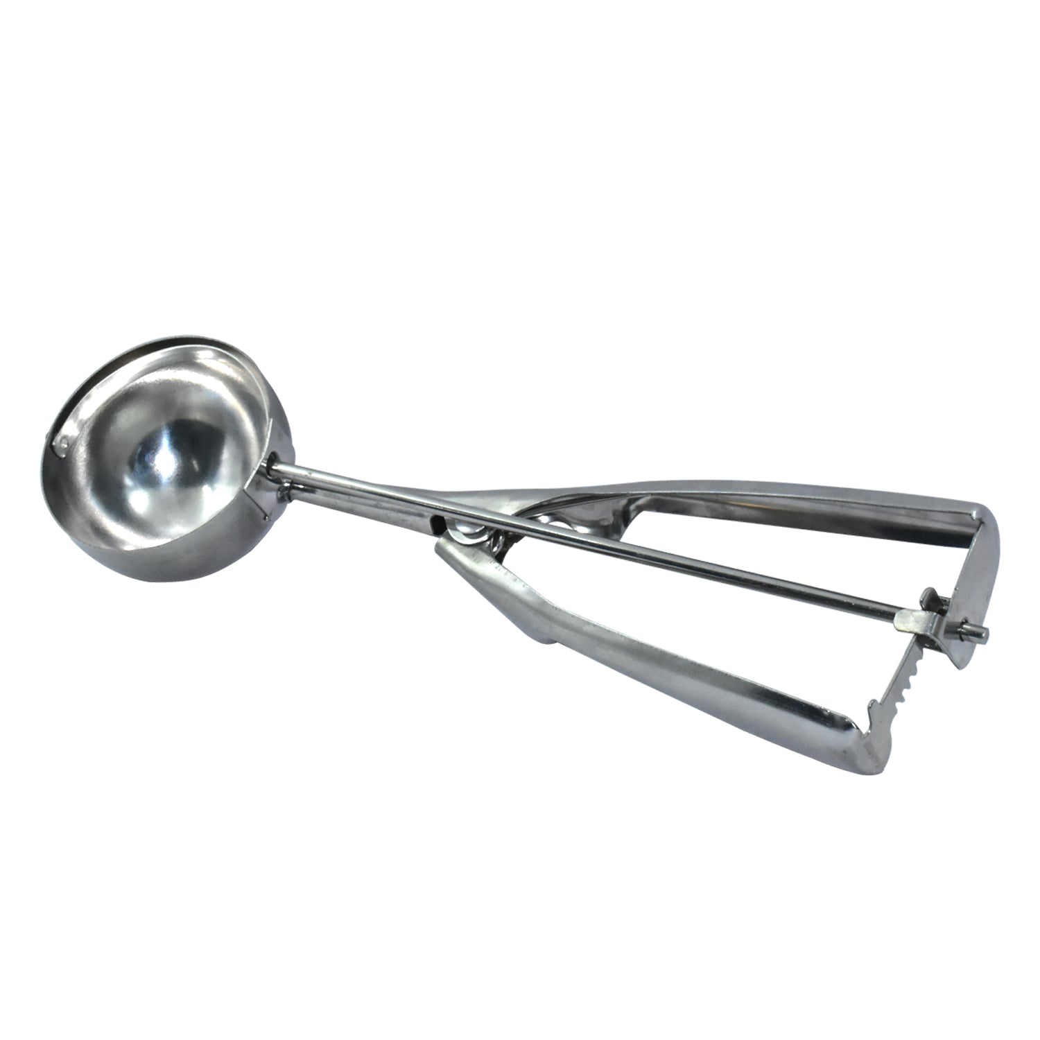 Detailed view of the durable head of the premium ice cream scoop.