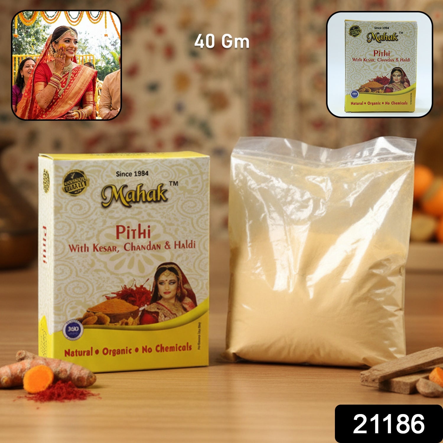 Close-up of traditional Mahak Pithi herbal powder for face and body cleansing