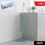 Close-up of flat floor mop's slim rectangular head cleaning tight corners