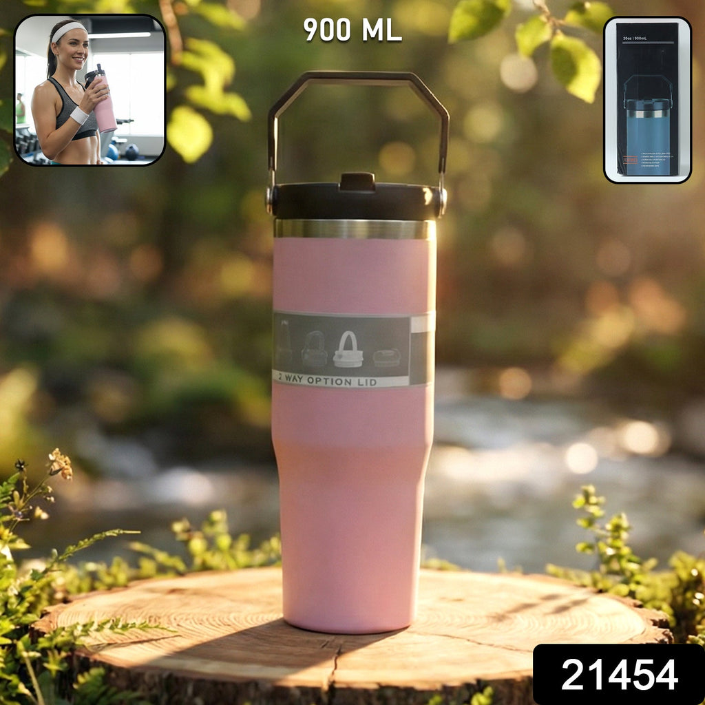Double-wall vacuum insulated stainless steel flask for hot and cold drinks