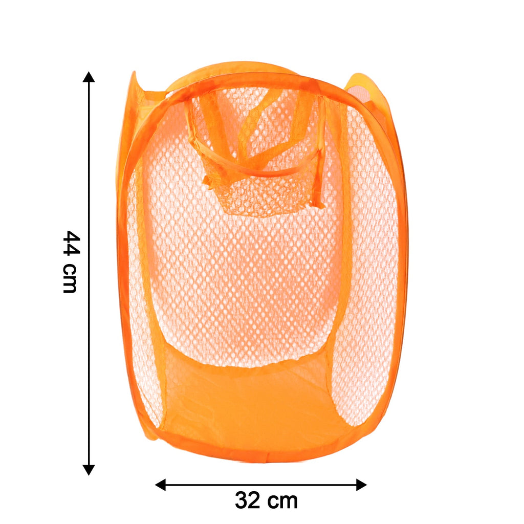 Folded lightweight and portable mesh laundry basket for space-saving storage