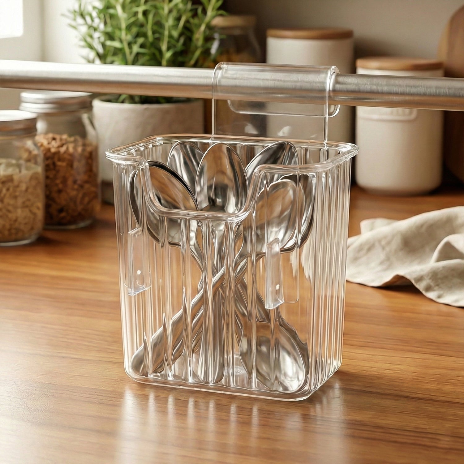 Clear storage container showing contents in Mini Rack-Mount Storage Box