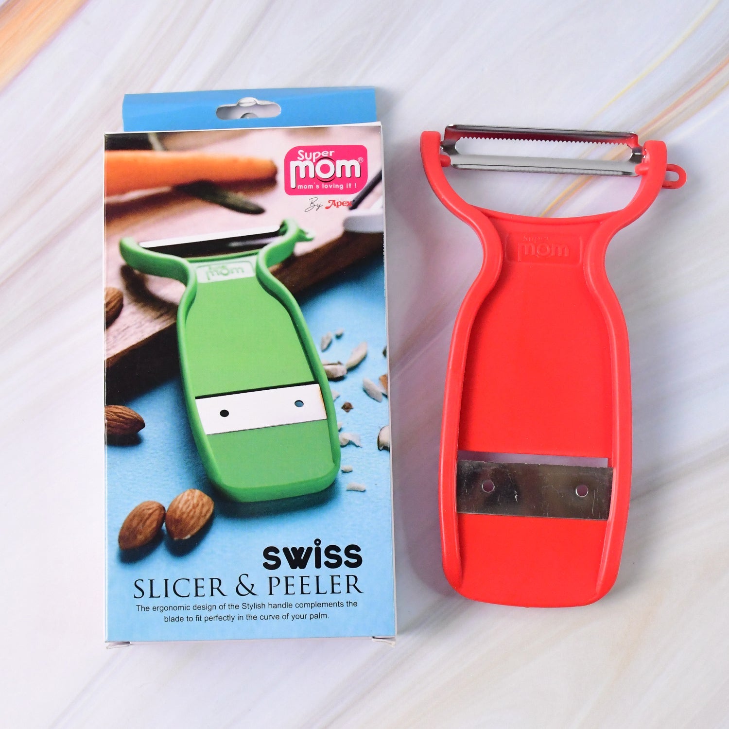 Stainless steel 2-in-1 vegetable peeler and slicer ready for kitchen use