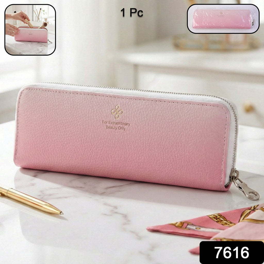 Open makeup brush organizer pouch showing brushes inside