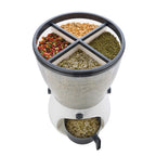 Transparent 4-in-1 rice dispenser with clearly visible compartments for different grains.