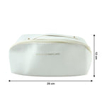 Interior details of travel makeup organizer with compartments for brushes and bottles