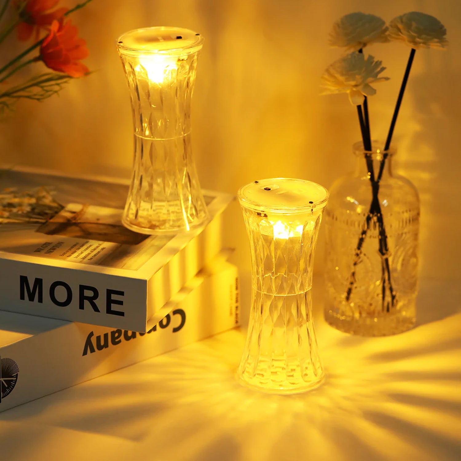 The battery-operated Crystal Night Light, highlighting its portable and versatile design.
