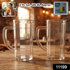 Set of two clear plastic mugs with handles, perfect for beverages