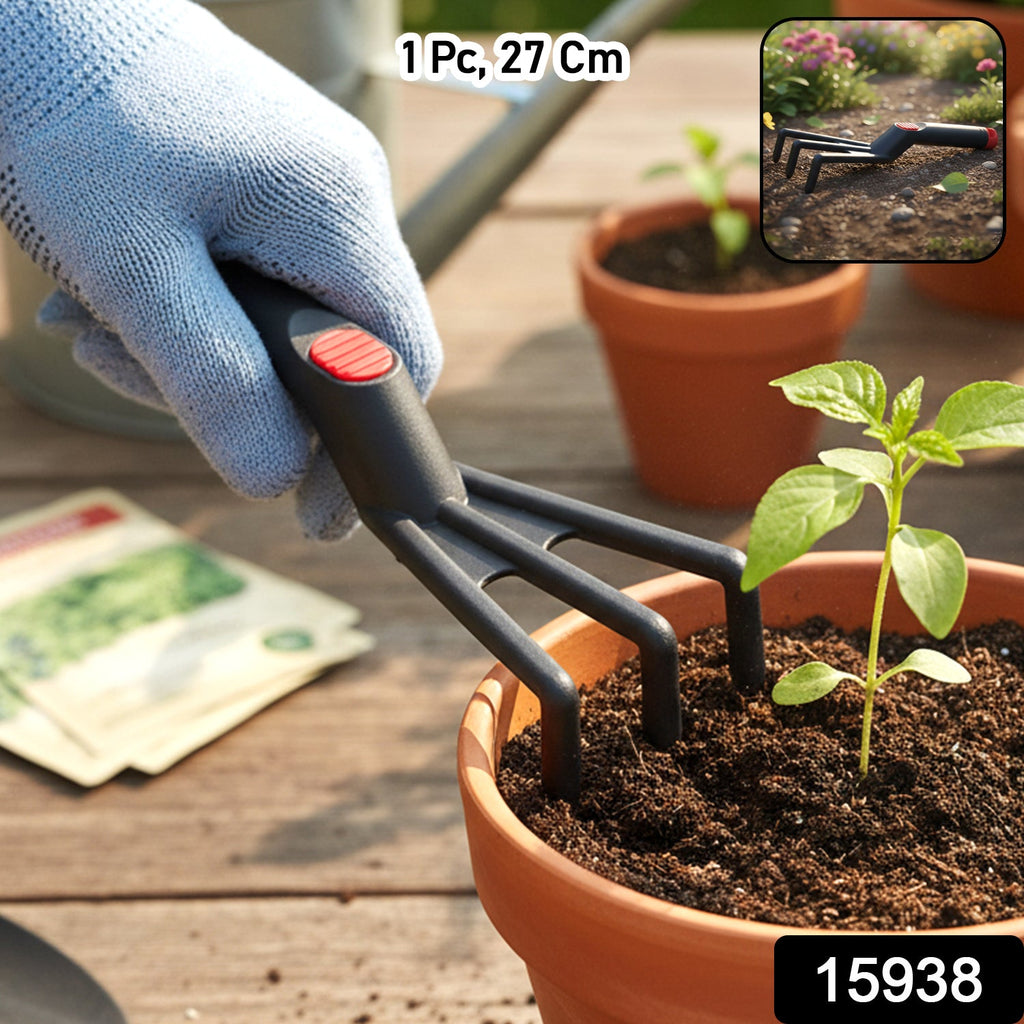 Compact plastic hand garden cultivator for small garden beds