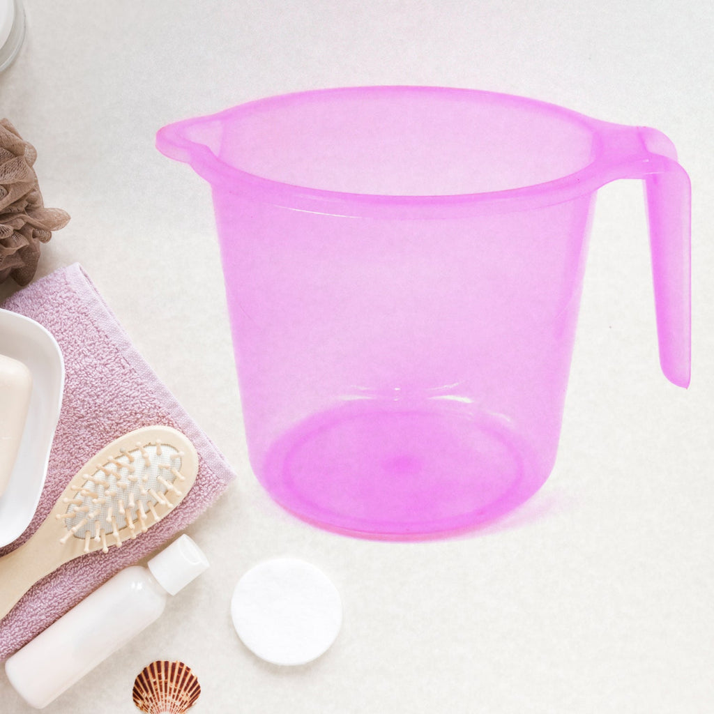Transparent plastic bath mug in a mix of colours, perfect for daily use.