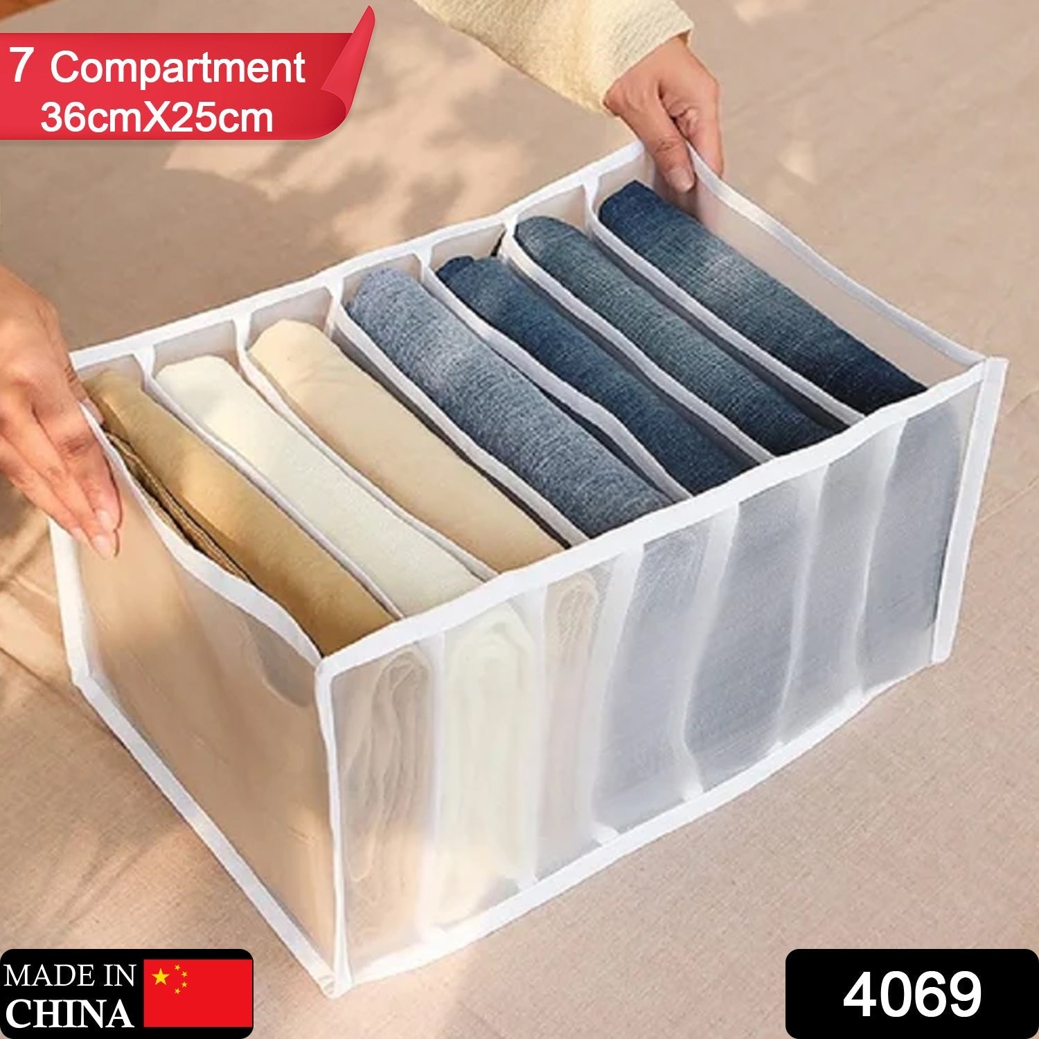 The Organivo 7 Grid Clothes Organizer fitting snugly into a standard drawer.